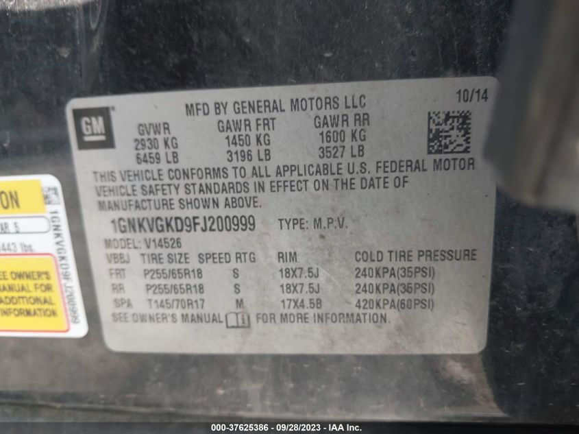 2015 CHEVROLET TRAVERSE LT - 1GNKVGKD9FJ200999