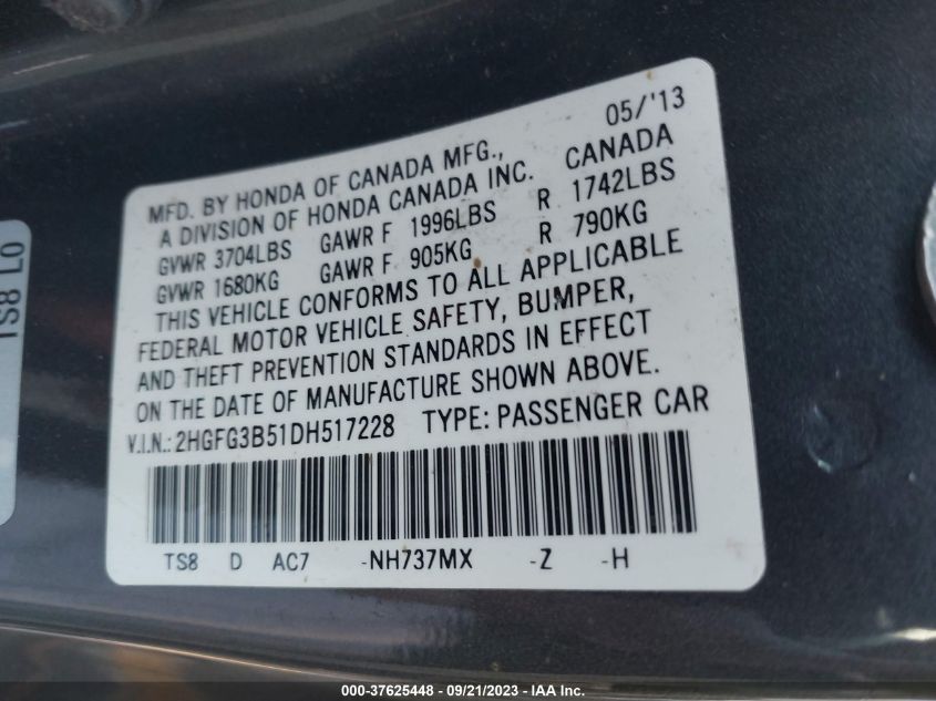 2013 HONDA CIVIC CPE LX 2HGFG3B51DH517228
