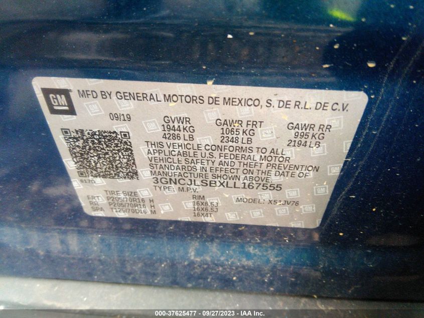 2020 CHEVROLET TRAX LT - 3GNCJLSBXLL167555