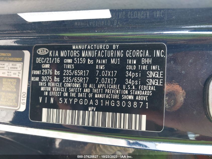 2017 KIA SORENTO LX - 5XYPGDA31HG303871