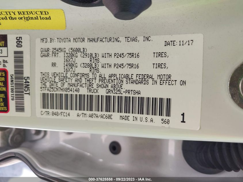 2017 TOYOTA TACOMA DBL CAB/SR5/TRD SPORT/OR - 5TFAZ5CN7HX054140