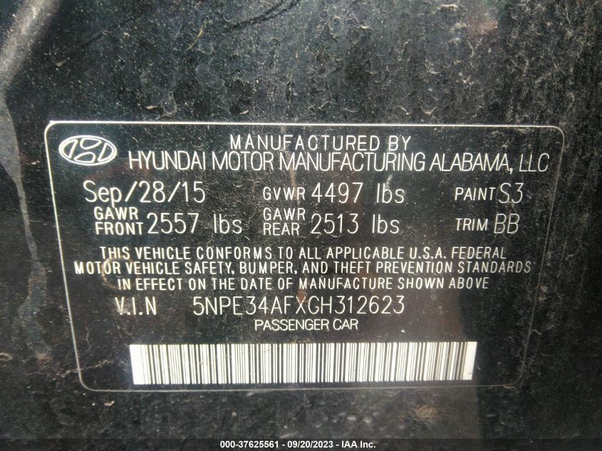 2016 HYUNDAI SONATA 2.4L LIMITED - 5NPE34AFXGH312623