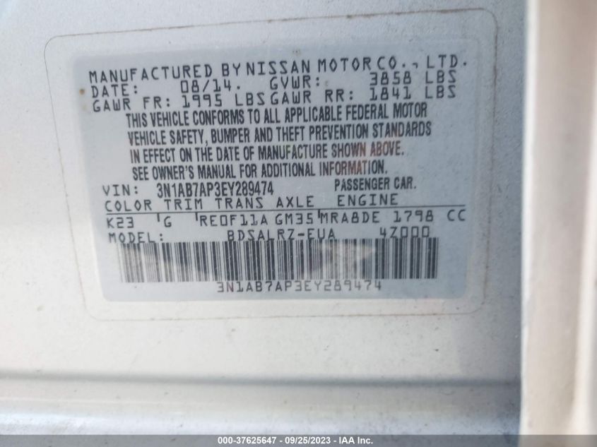 2014 NISSAN SENTRA SR - 3N1AB7AP3EY289474