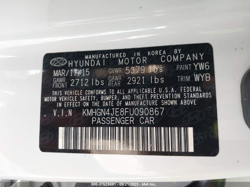 2015 HYUNDAI GENESIS 3.8L - KMHGN4JE8FU090867
