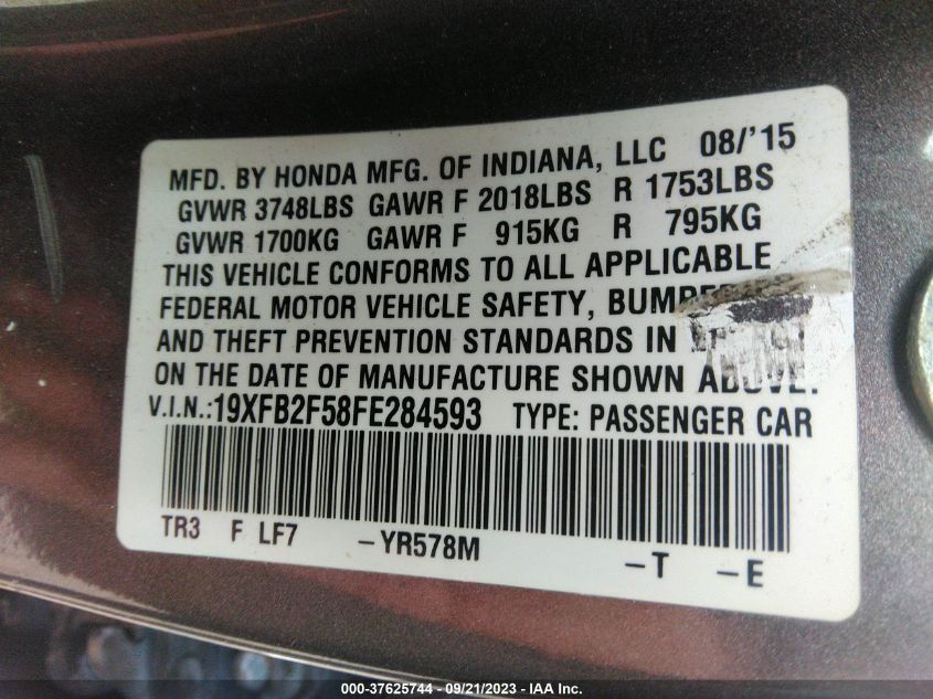 2015 HONDA CIVIC SEDAN LX - 19XFB2F58FE284593