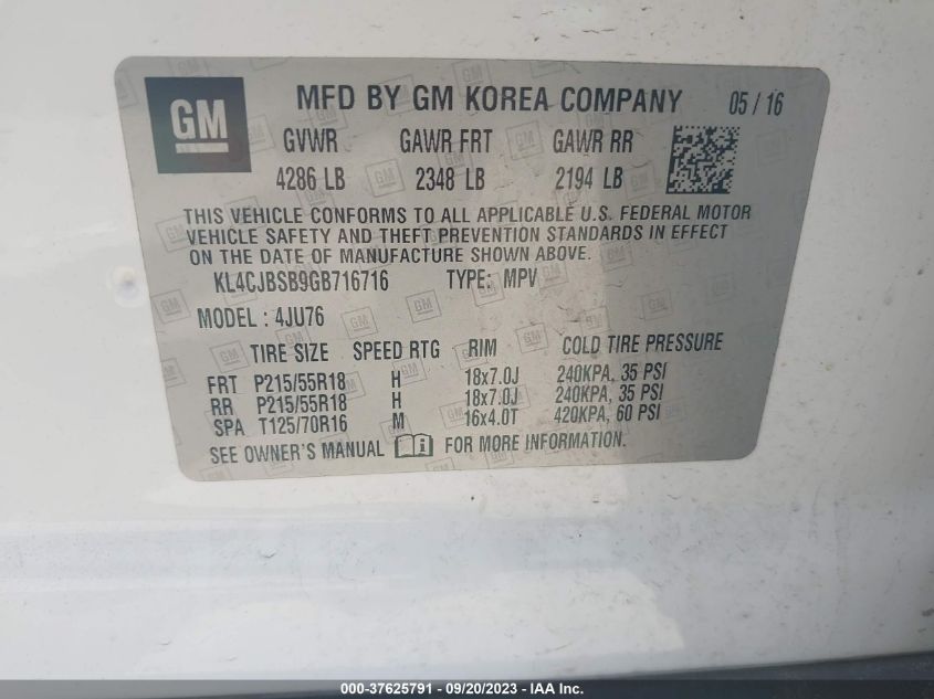 2016 BUICK ENCORE CONVENIENCE - KL4CJBSB9GB716716