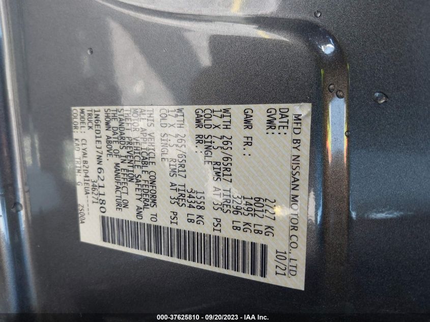 2022 NISSAN FRONTIER SV - 1N6ED1EJ7NN621180