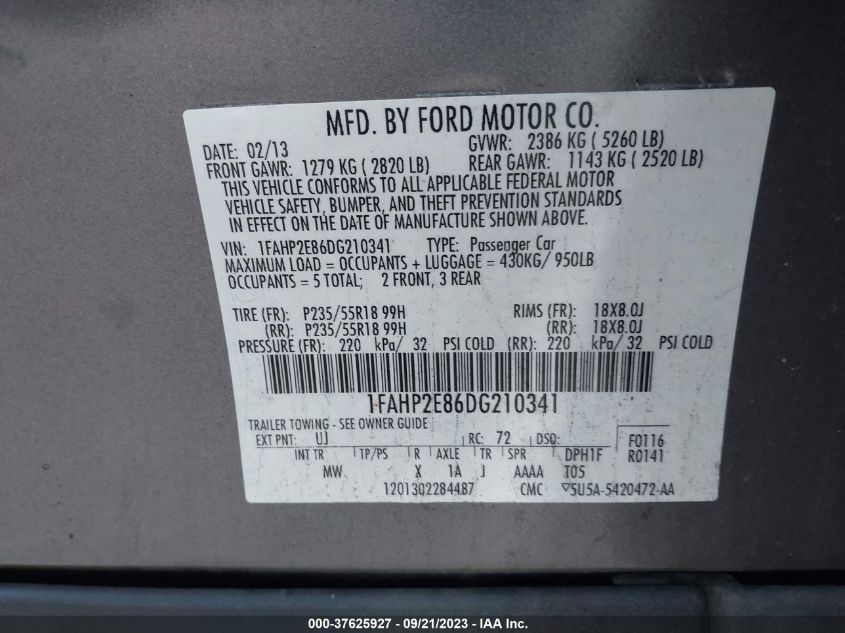 2013 FORD TAURUS SEL - 1FAHP2E86DG210341