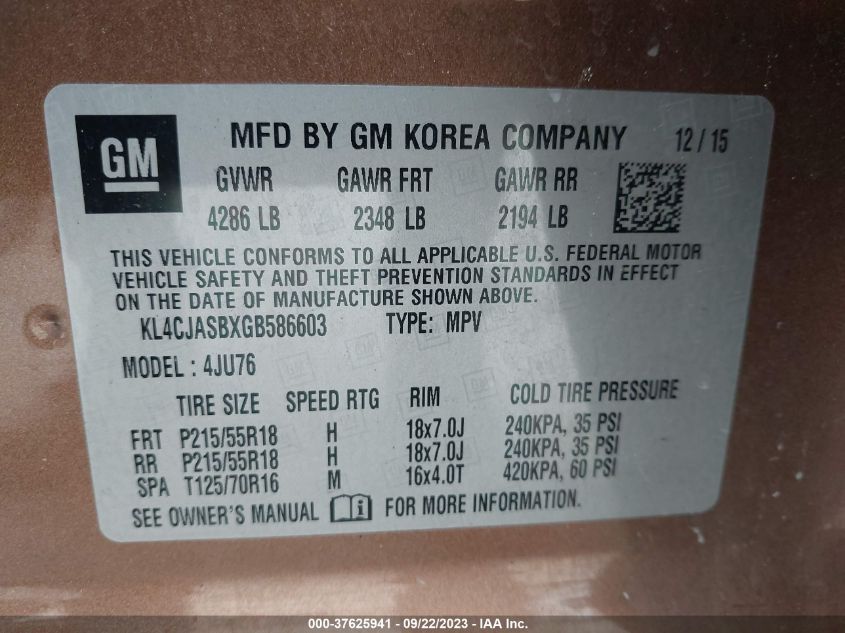 2016 BUICK ENCORE - KL4CJASBXGB586603