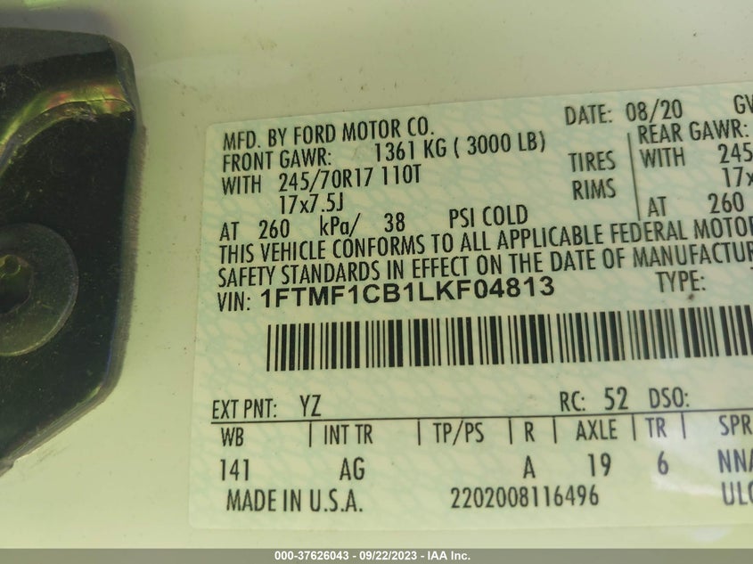 VIN 1FTMF1CB1LKF04813 2020 FORD F-150 XL/XLT