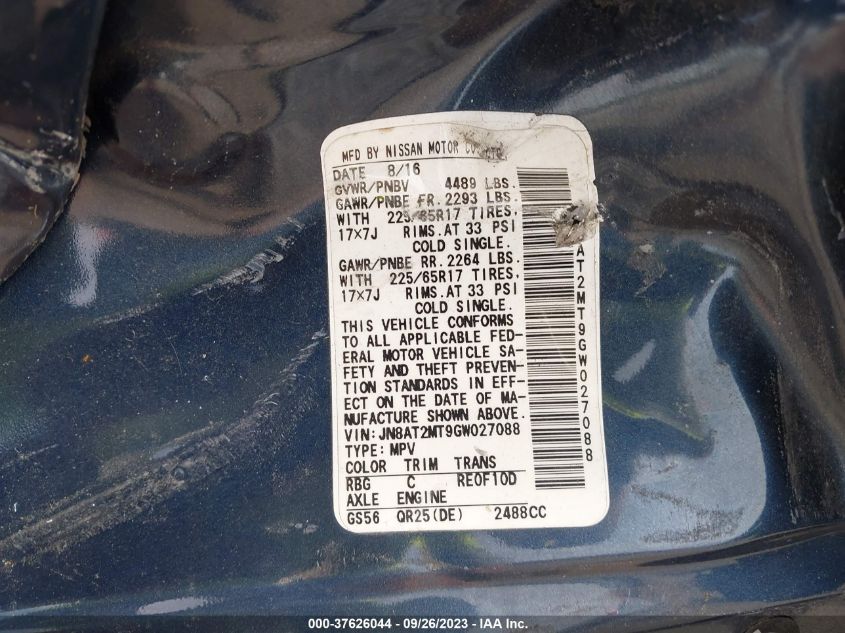 2016 NISSAN ROGUE S - JN8AT2MT9GW027088