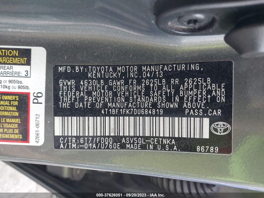 2013 TOYOTA CAMRY LE - 4T1BF1FK7DU684819