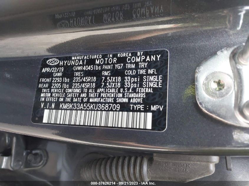 2019 HYUNDAI KONA LIMITED - KM8K33A55KU368709