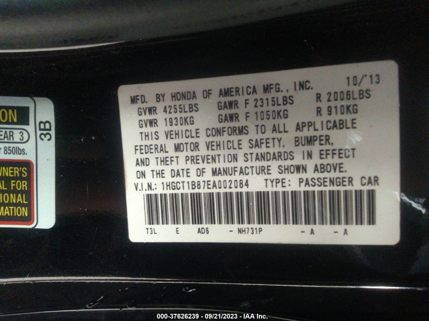 2014 HONDA ACCORD - 1HGCT1887EA002084