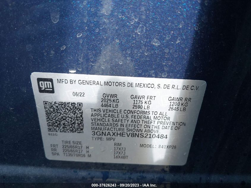 2022 CHEVROLET EQUINOX LS - 3GNAXHEV8NS210484