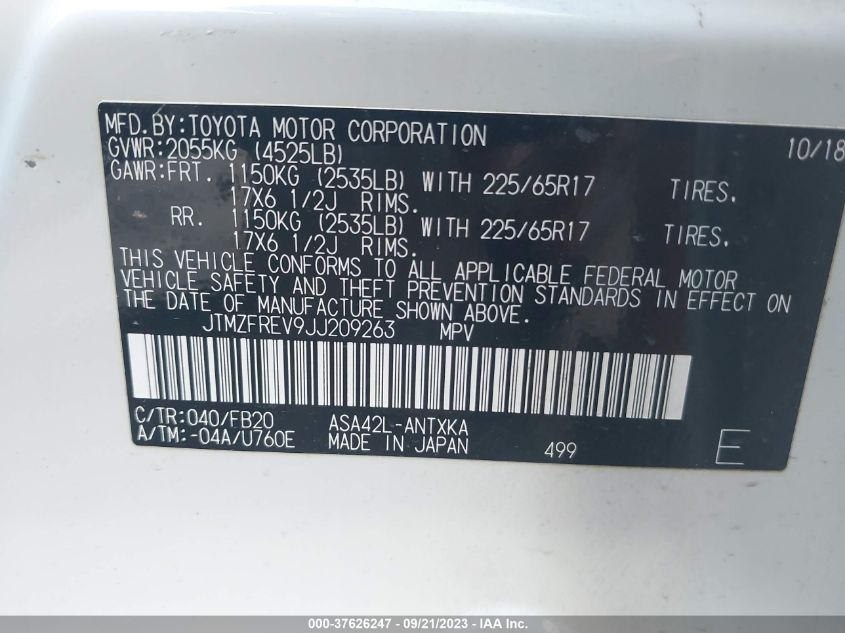 2018 TOYOTA RAV4 LE - JTMZFREV9JJ209263
