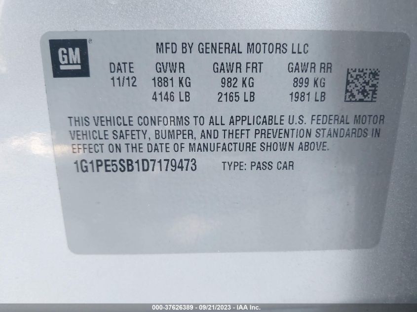 2013 CHEVROLET CRUZE 2LT - 1G1PE5SB1D7179473