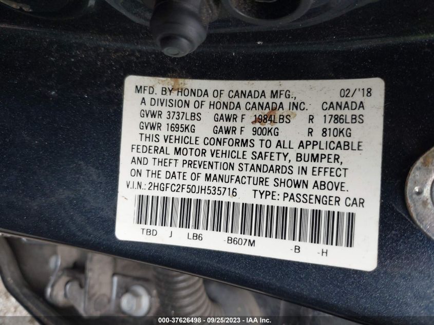 2018 HONDA CIVIC LX - 2HGFC2F50JH535716