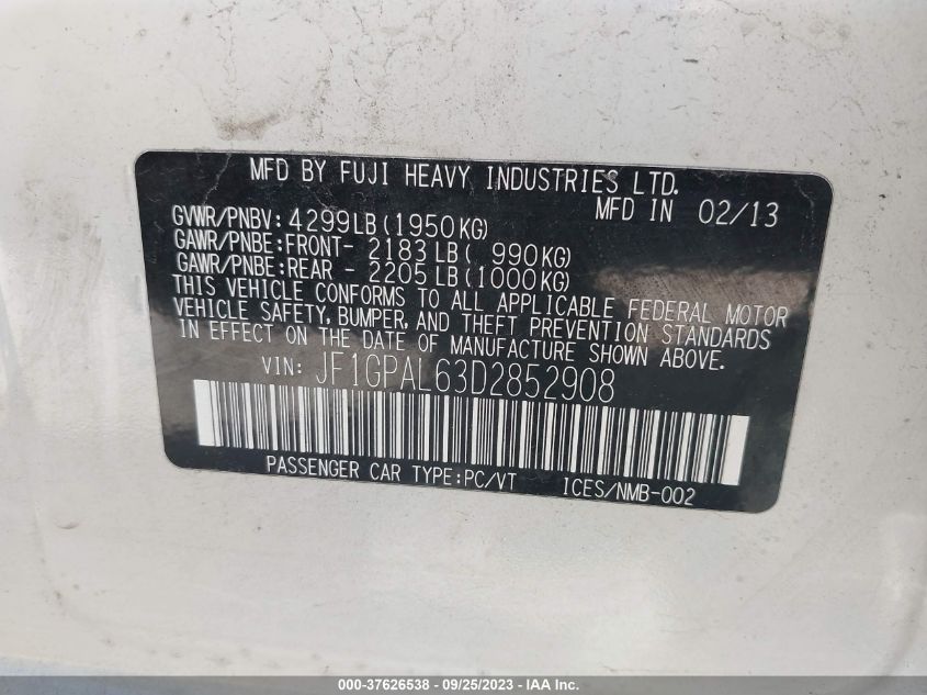 2013 SUBARU IMPREZA WAGON 2.0I SPORT PREMIUM - JF1GPAL63D2852908