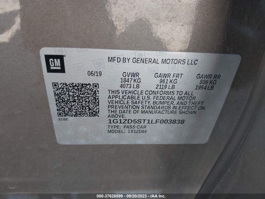 2020 CHEVROLET MALIBU LT - 1G1ZD5ST1LF003838