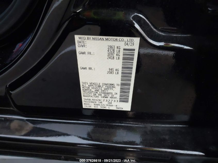 2019 NISSAN ALTIMA 2.5 SL - 1N4BL4EV2KC232733
