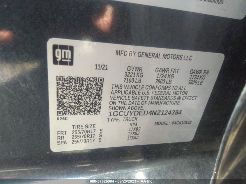 2022 CHEVROLET SILVERADO 1500 LTD LT 1GCUYDED4NZ124384