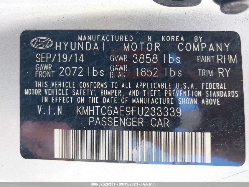 2015 HYUNDAI VELOSTER TURBO - KMHTC6AE9FU233339