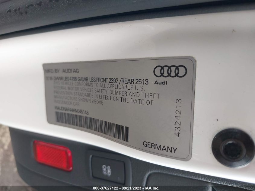 2017 AUDI A4 SEASON OF AUDI PREMIUM - WAUDNAF44HN045148