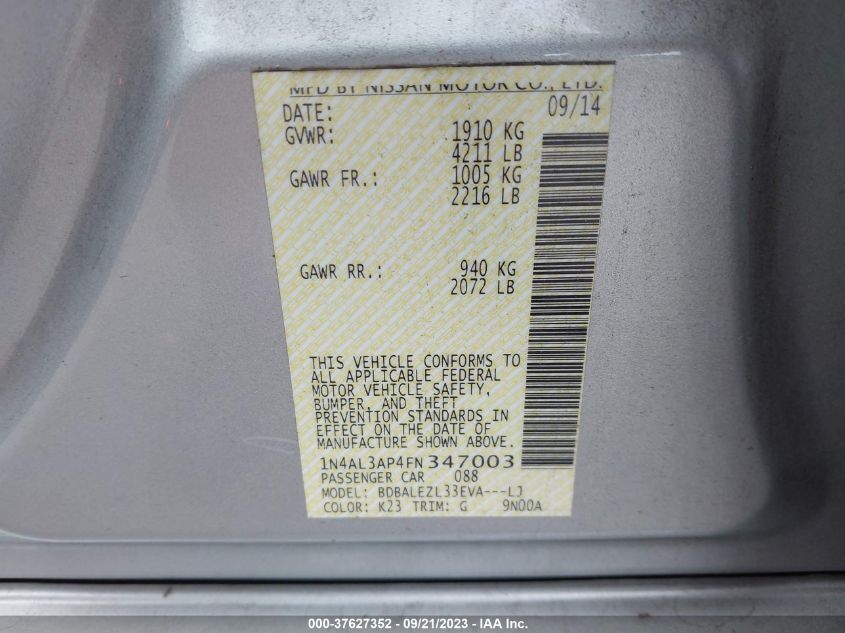 2015 NISSAN ALTIMA 2.5 S - 1N4AL3AP4FN347003