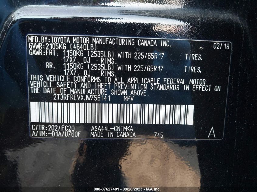 2018 TOYOTA RAV4 ADVENTURE/XLE - 2T3RFREVXJW756141