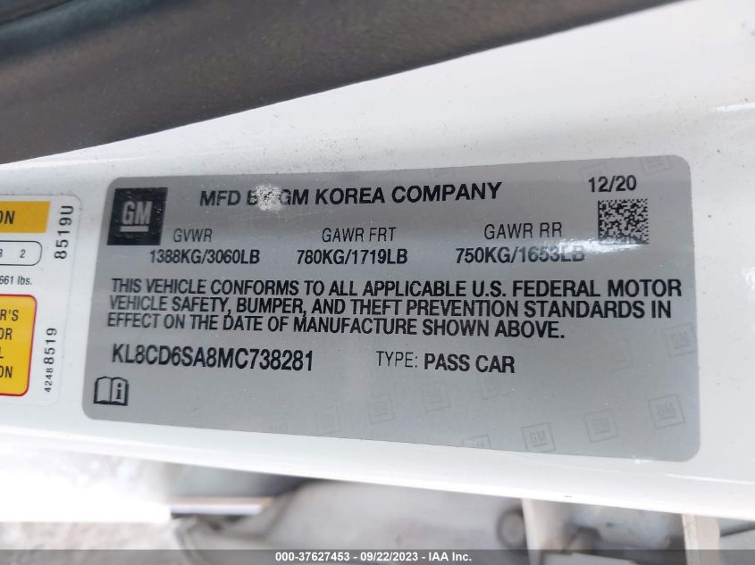 2021 CHEVROLET SPARK 1LT - KL8CD6SA8MC738281