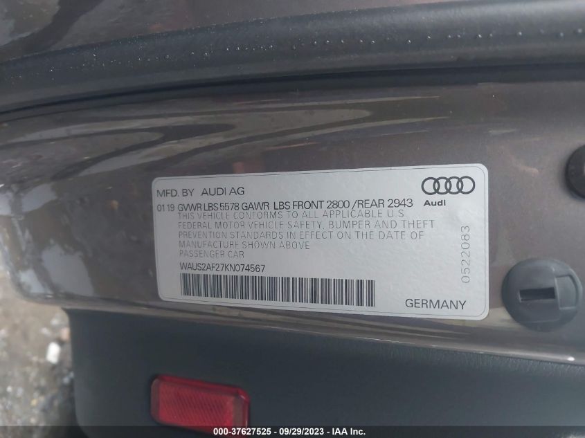 WAUS2AF27KN074567 Audi A7 PRESTIGE 9