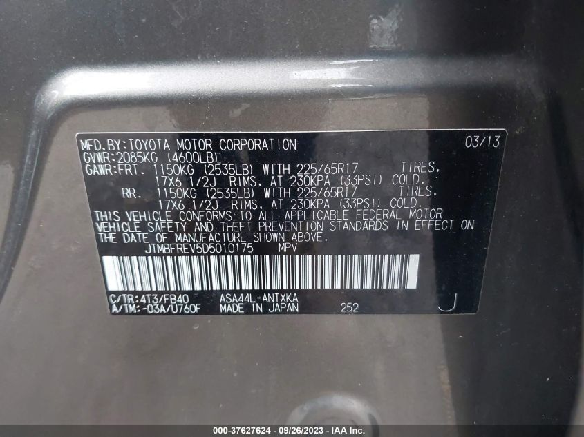 2013 TOYOTA RAV4 LE - JTMBFREV5D5010175