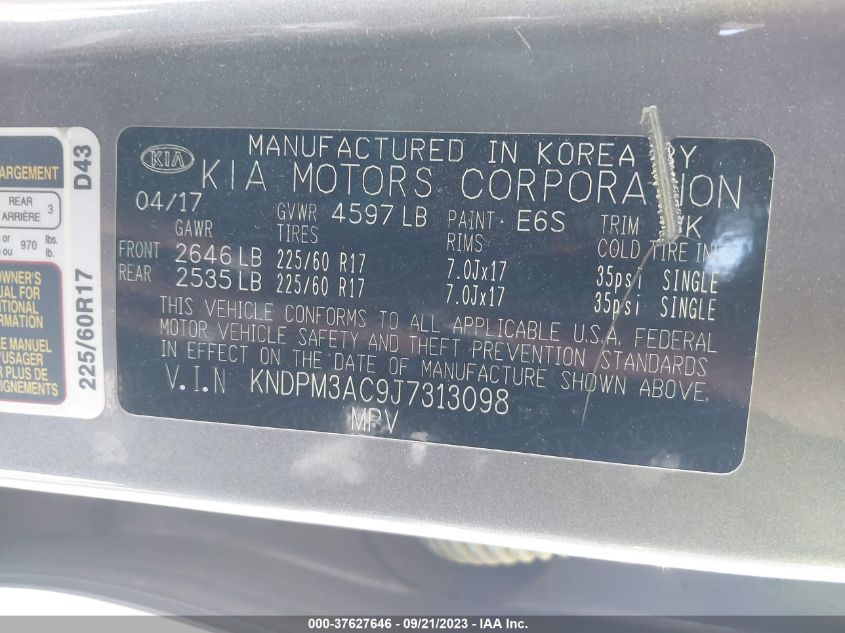 2018 KIA SPORTAGE LX - KNDPM3AC9J7313098