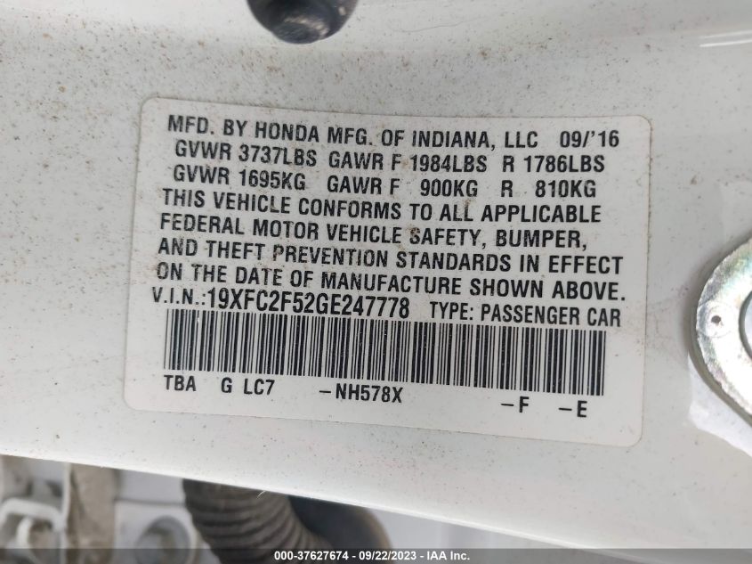 2016 HONDA CIVIC LX - 19XFC2F52GE247778