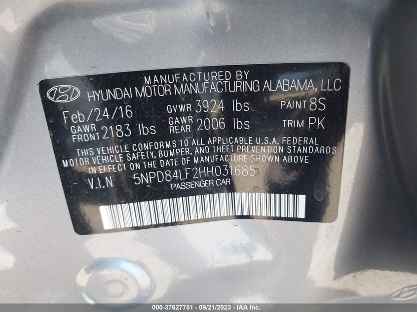 VIN 5NPD84LF2HH031685 2017 HYUNDAI ELANTRA SE