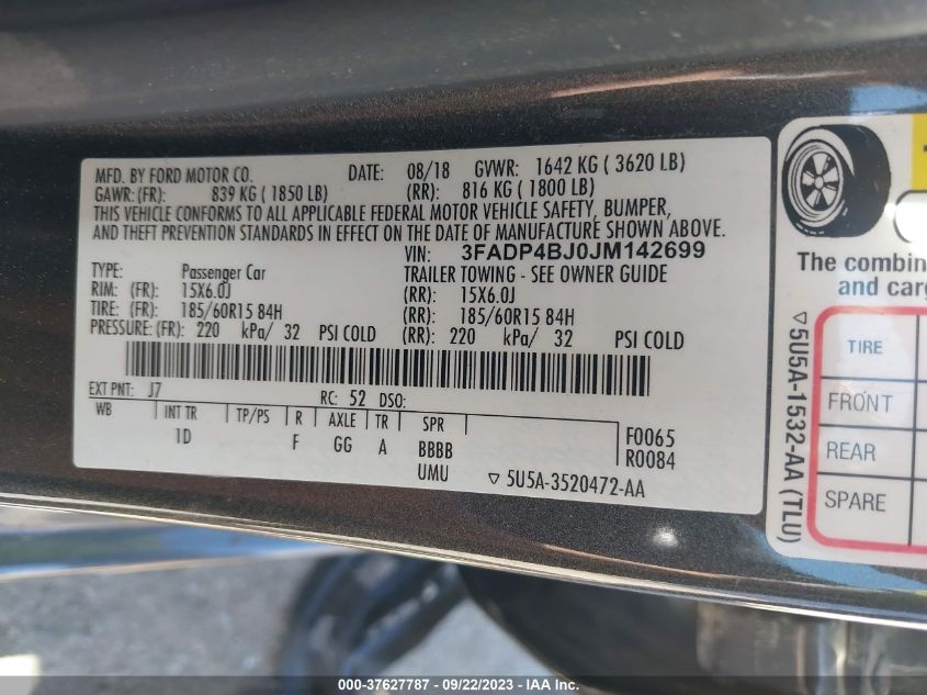 2018 FORD FIESTA SE - 3FADP4BJ0JM142699