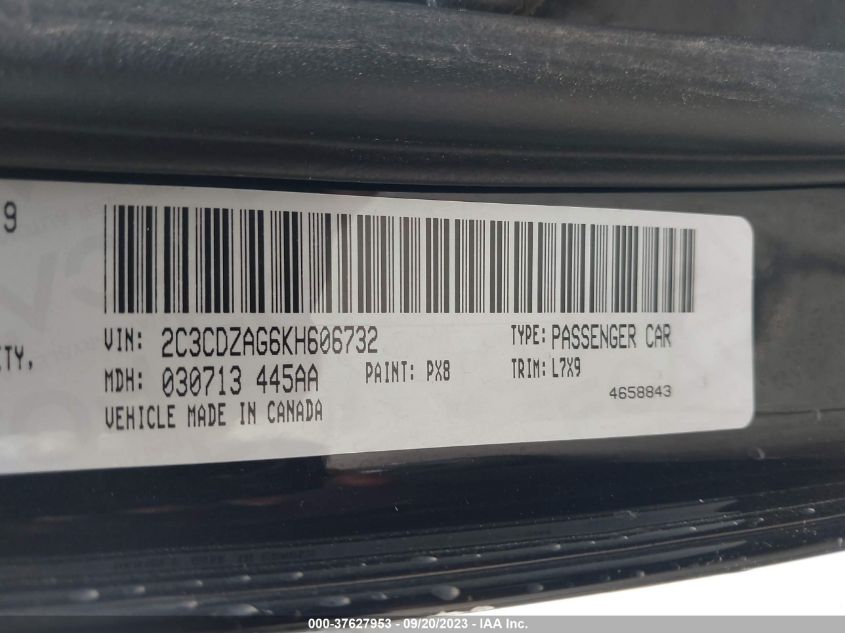 2019 DODGE CHALLENGER SXT - 2C3CDZAG6KH606732