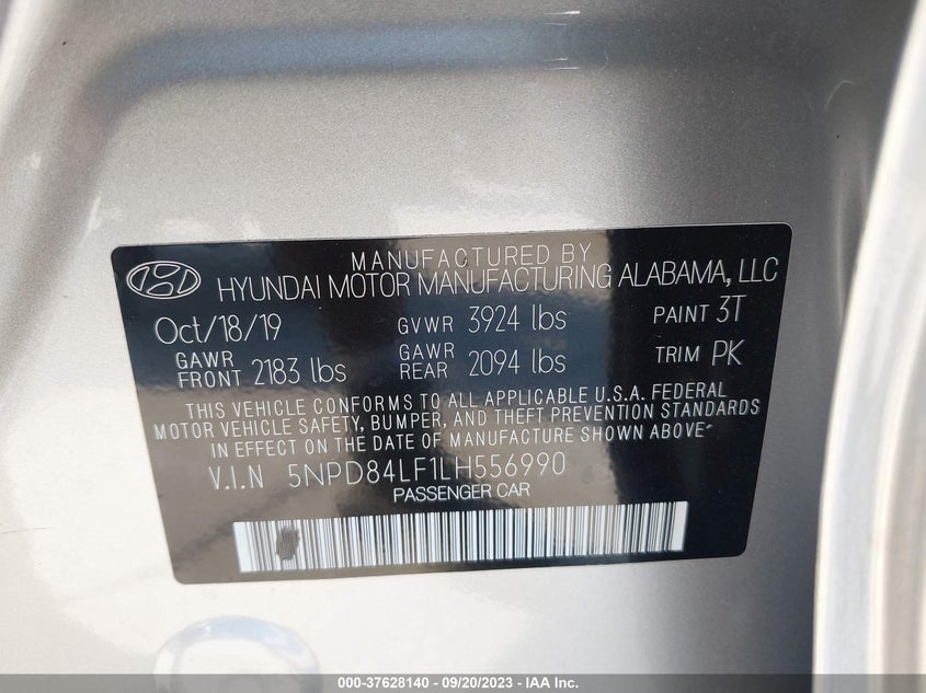 VIN 5NPD84LF1LH556990 2020 HYUNDAI ELANTRA SEL
