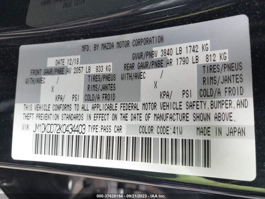 VIN JM1DKDD72K0434403 2019 MAZDA CX-3 GRAND TOURING