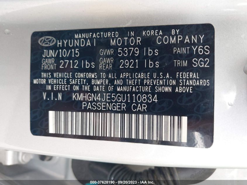2016 HYUNDAI GENESIS 3.8L - KMHGN4JE5GU110834