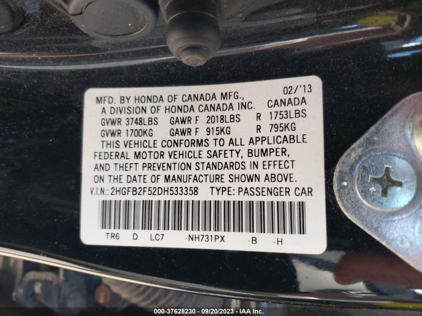 2013 HONDA CIVIC SDN LX - 2HGFB2F52DH533358