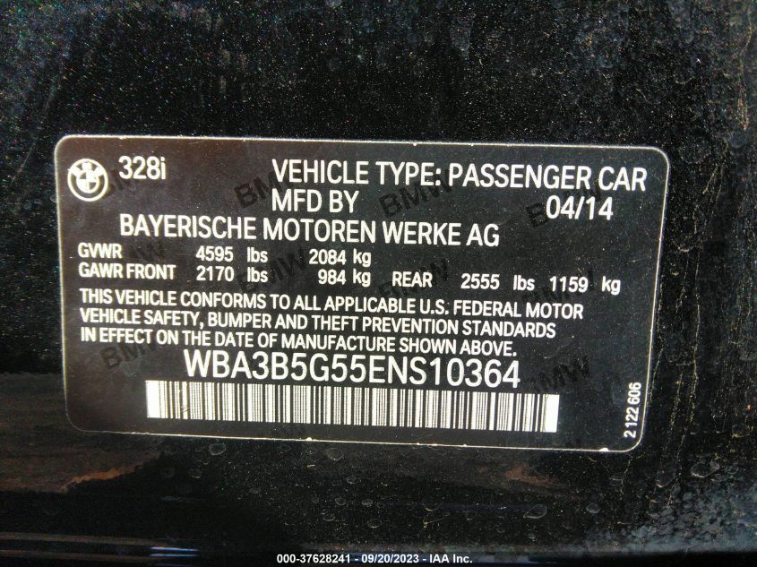2014 BMW 3 SERIES 328I XDRIVE - WBA3B5G55ENS10364
