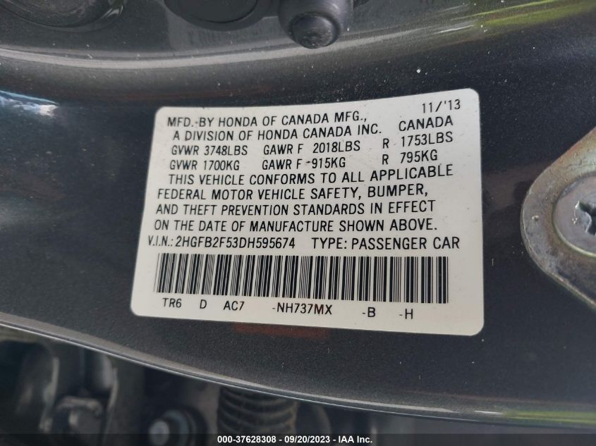 2013 HONDA CIVIC SDN LX - 2HGFB2F53DH595674
