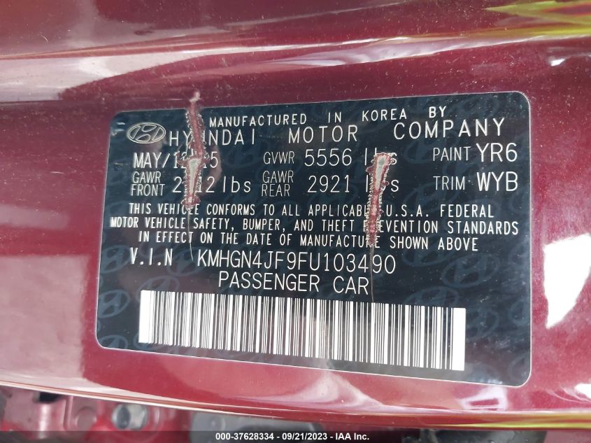 2015 HYUNDAI GENESIS 5.0L - KMHGN4JF9FU103490