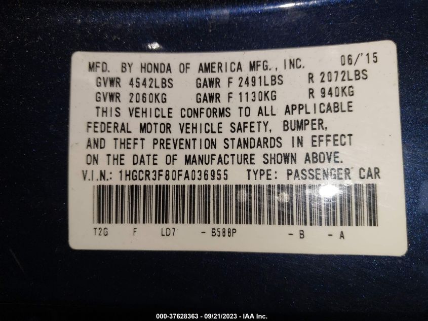 2015 HONDA ACCORD SEDAN EX-L - 1HGCR3F80FA036955