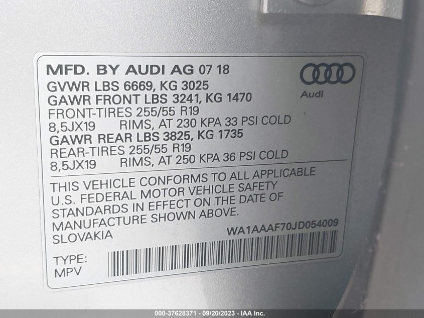 WA1AAAF70JD054009 2018 AUDI Q7, photo no. 9