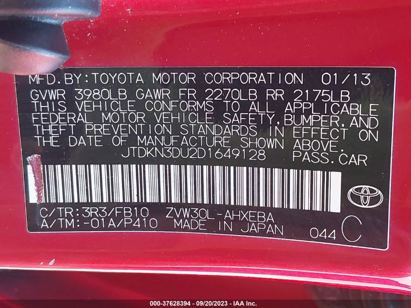 2013 TOYOTA PRIUS ONE/TWO/THREE/FOUR/FIVE - JTDKN3DU2D1649128