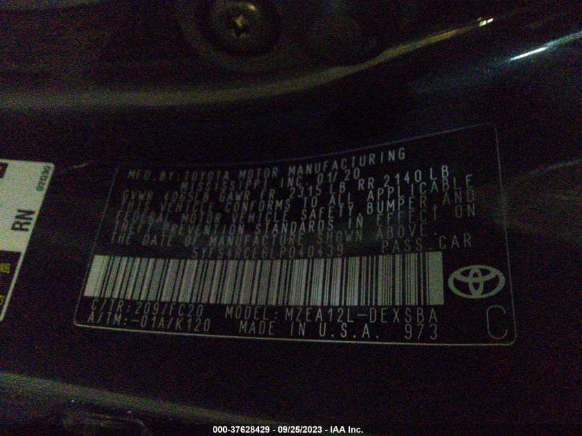 2020 TOYOTA COROLLA SE/NIGHT SHADE - 5YFS4RCE6LP040439