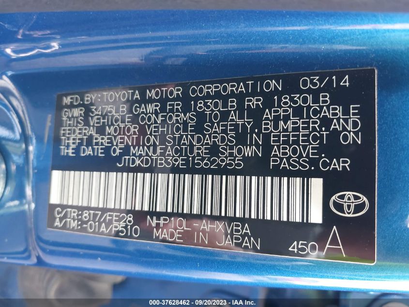 2014 TOYOTA PRIUS C ONE/THREE/TWO/FOUR - JTDKDTB39E1562955